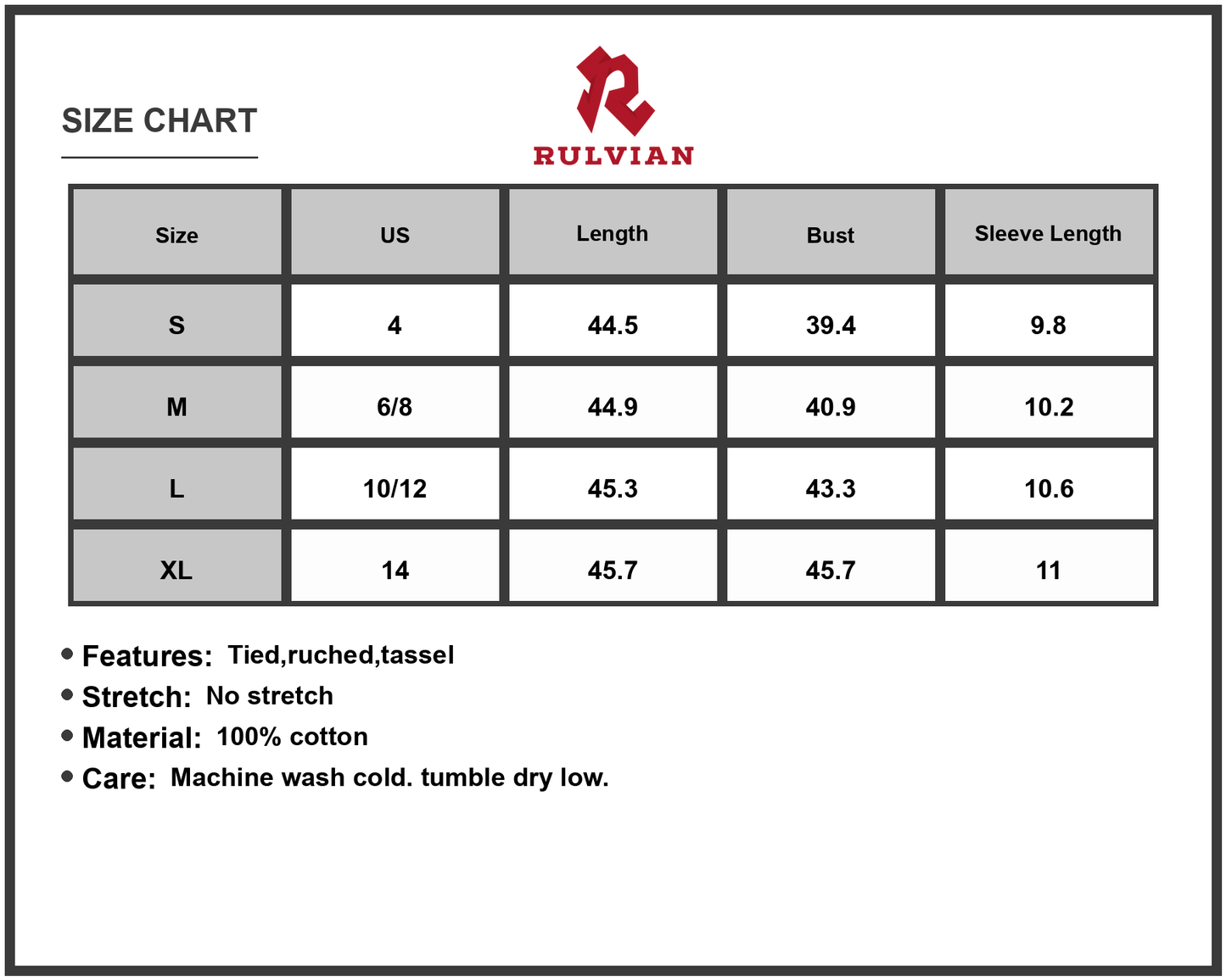 Size Chart - Women's Floral Print Midi Dress with Tie Front Ruched Bodice 100% Cotton Breathable Everyday Comfort for Warm Days
