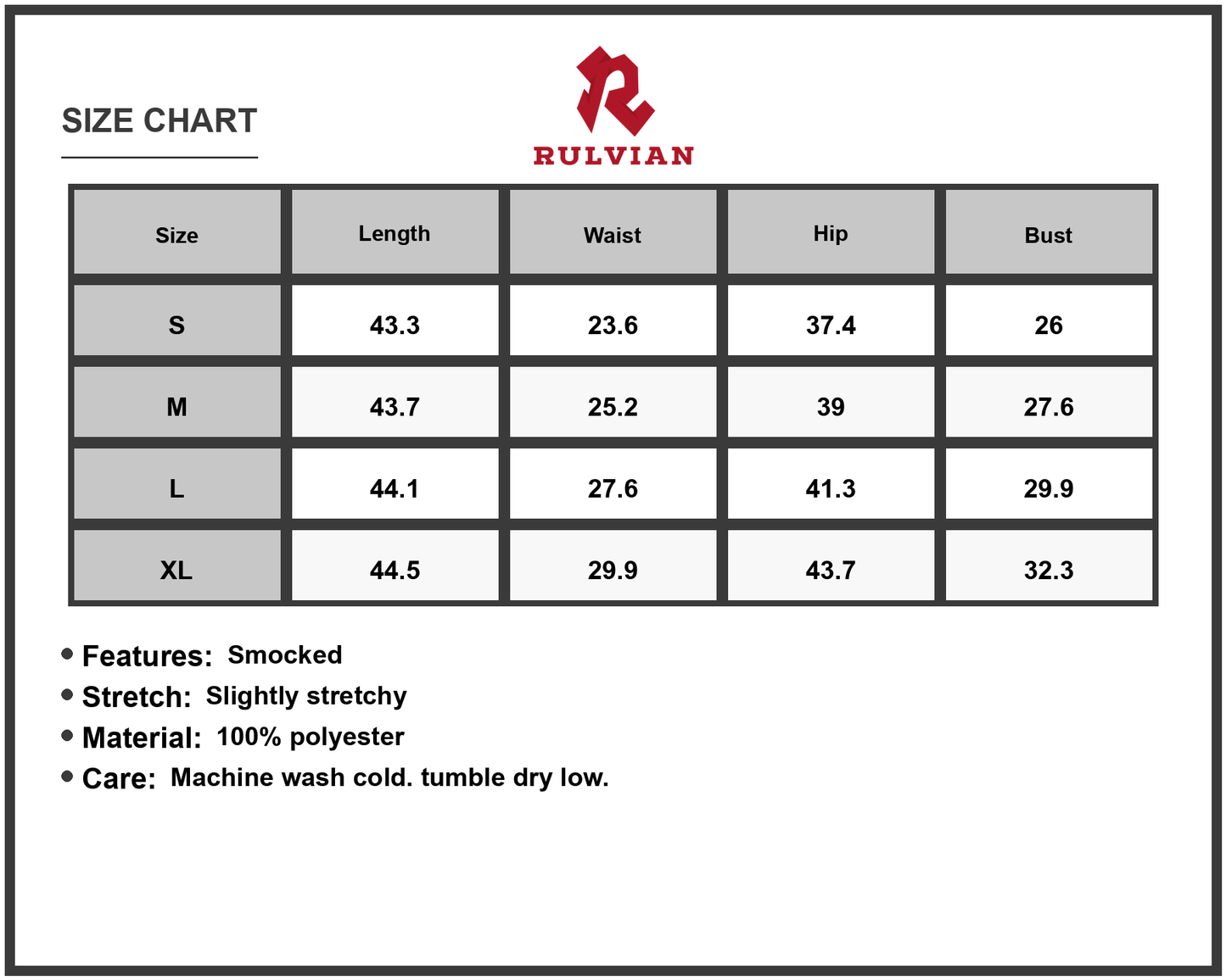 Size Chart - Women's Geometric Pattern Cami Midi Dress Smocked Stretch Bodice Lightweight Flowy Silhouette 100% Polyester Fabric