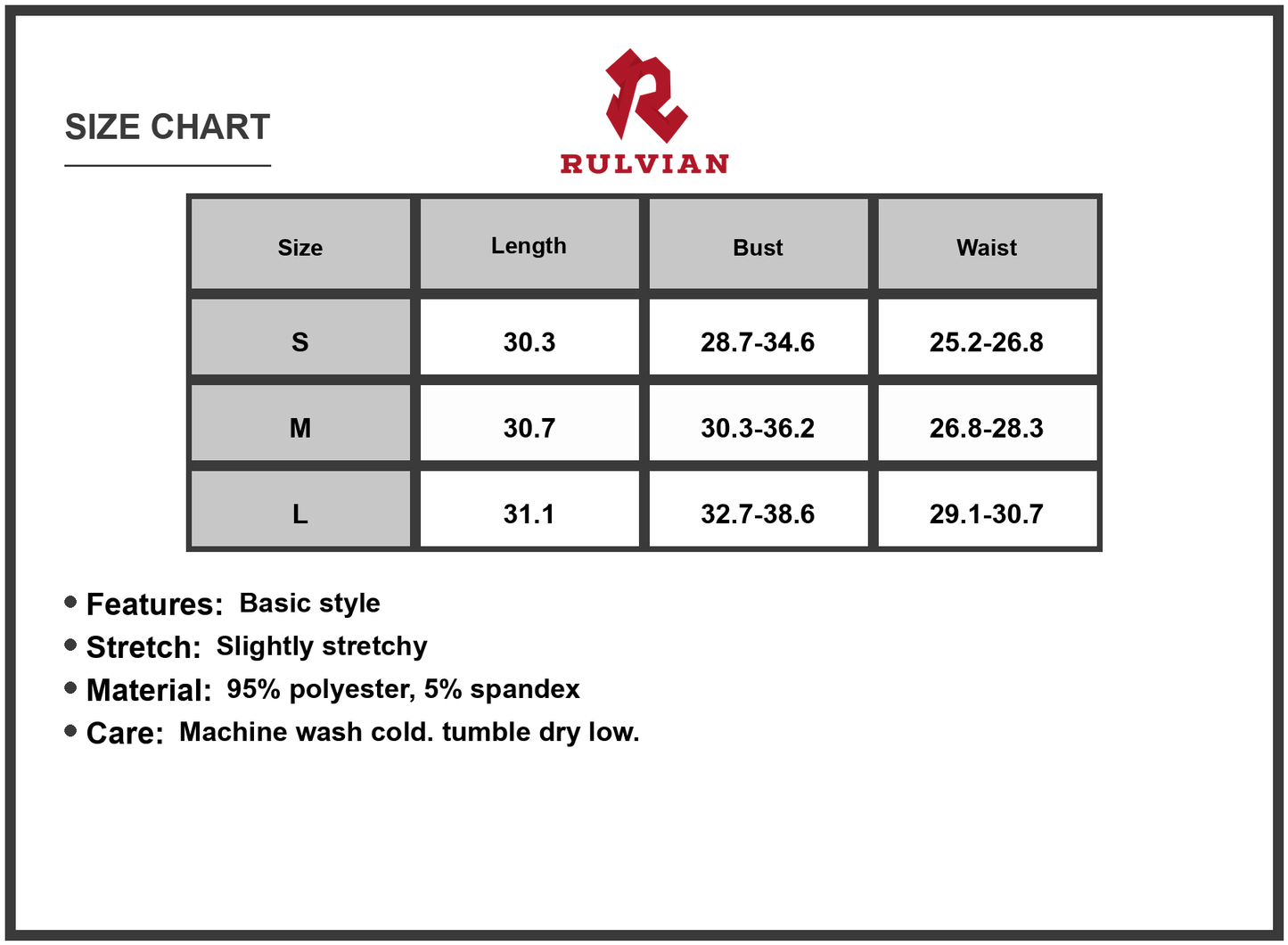 Size Chart - Women's Sleeveless Ruched Mini Tank Dress with Stretch 95% Polyester 5% Spandex Easy Care Machine Wash Cold For Everyday