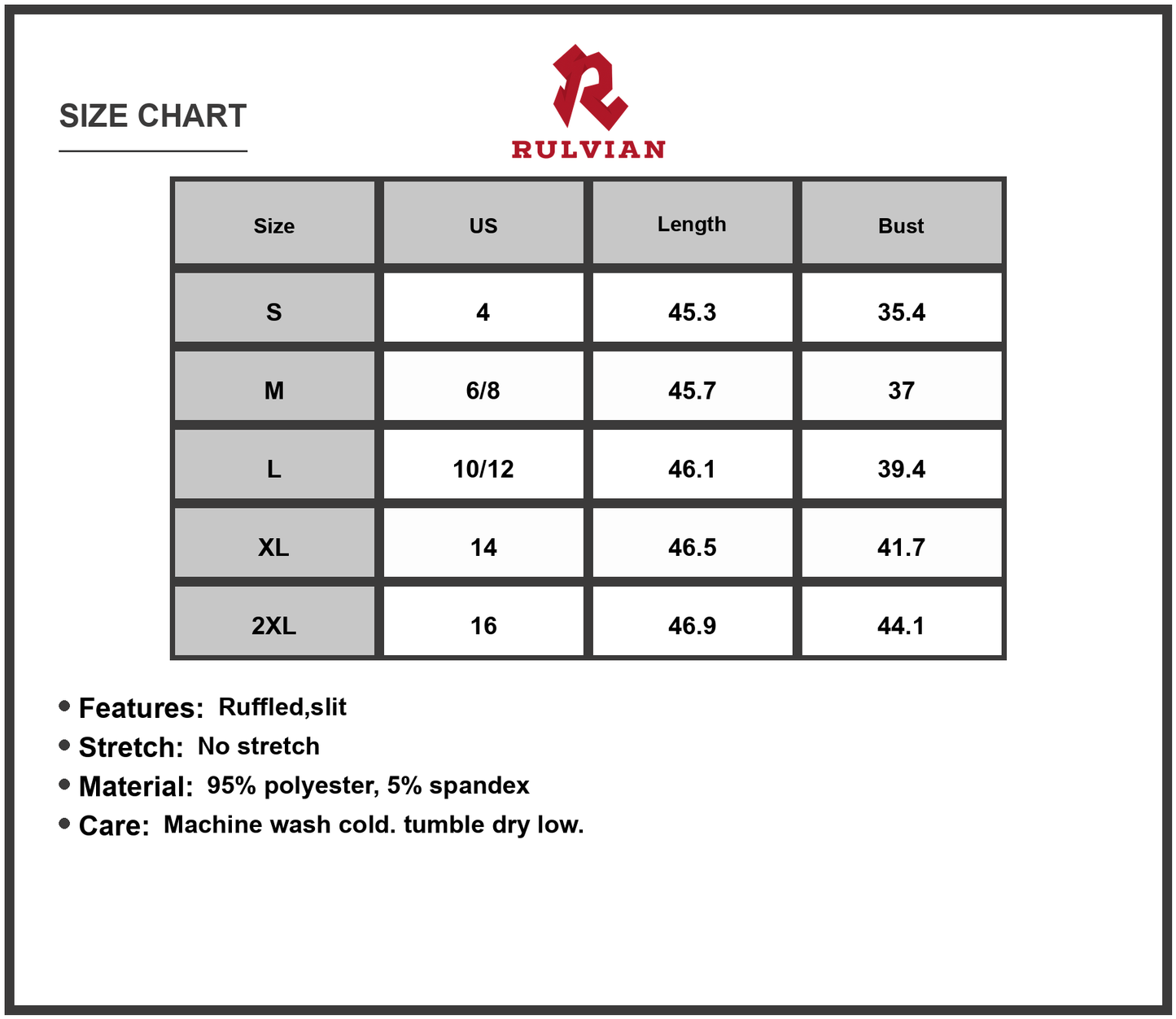 Size Chart - Women's Floral Print Wrap Midi Dress with Ruched Details ninety five percent polyester and five percent spandex