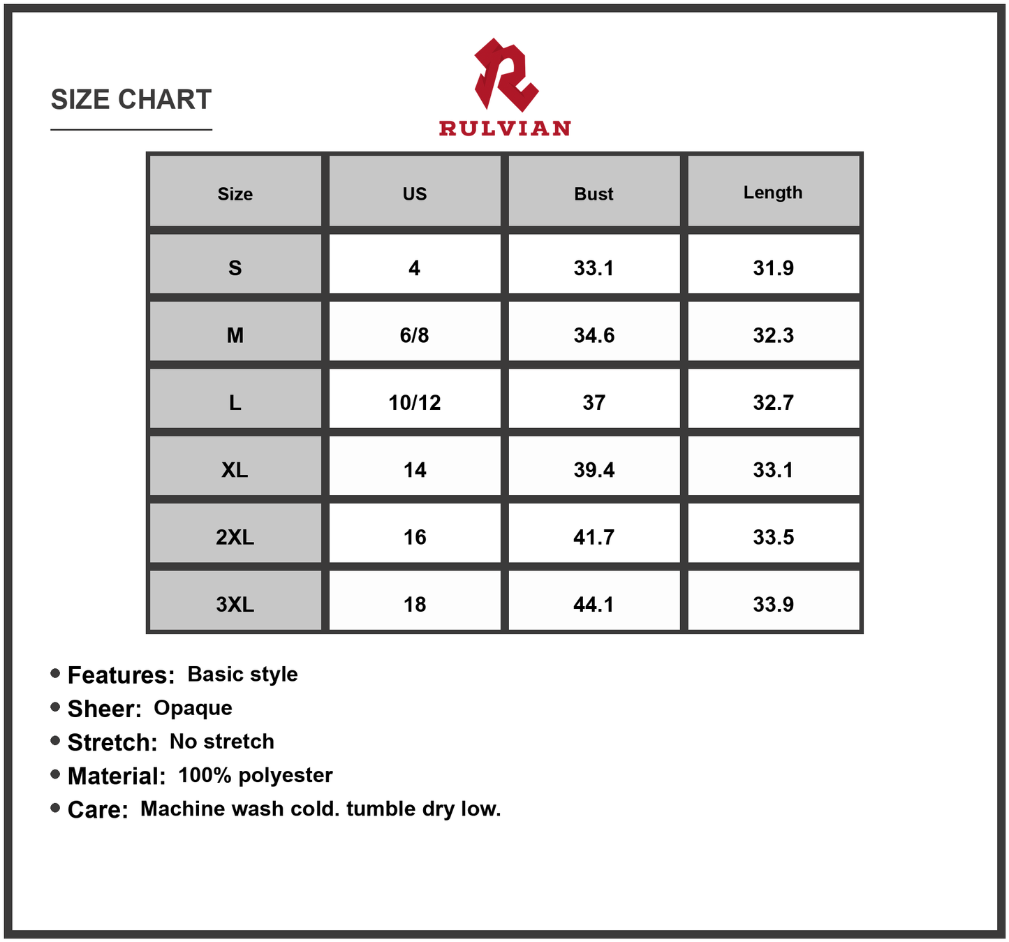 Size Chart - Women's Scoop Neck Wide Strap Mini Dress with 100% Polyester Fabric for Flattering Fit Easy Care and Summer Style
