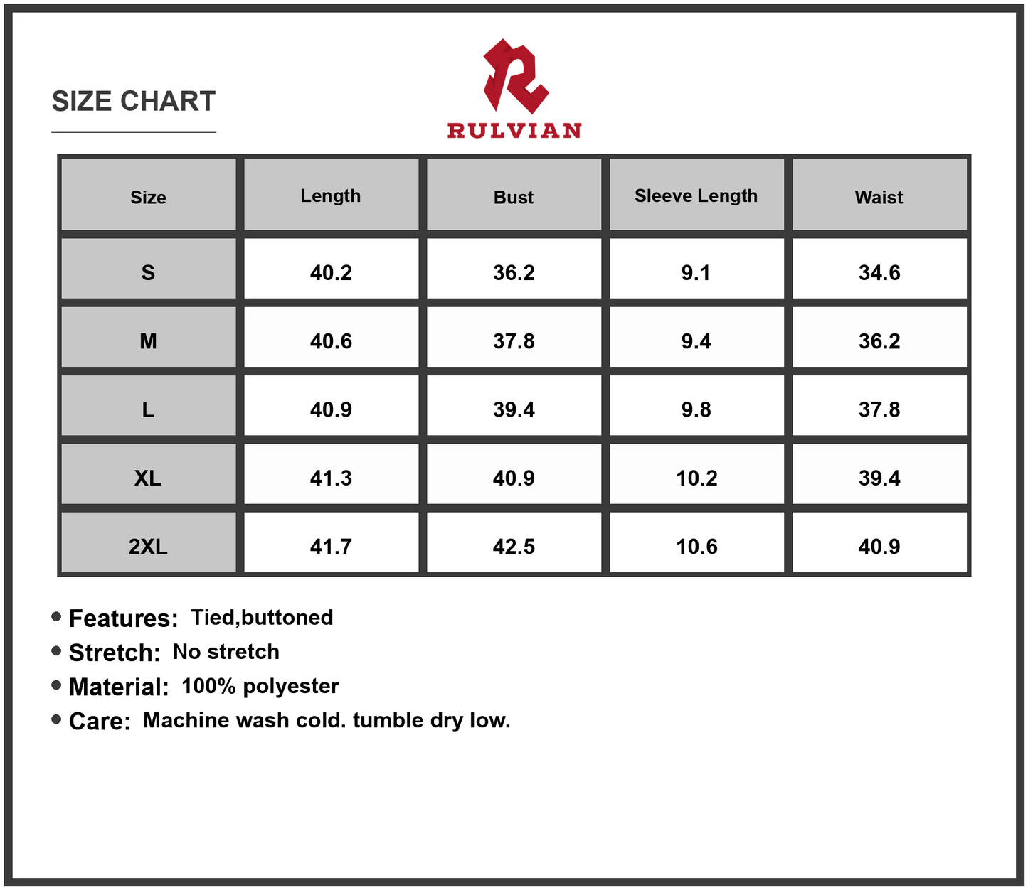 Size Chart - Women's Printed Button Front Midi Dress with Belt Stylish Everyday Wear 100% Polyester Fabric Easy Care for daily wear