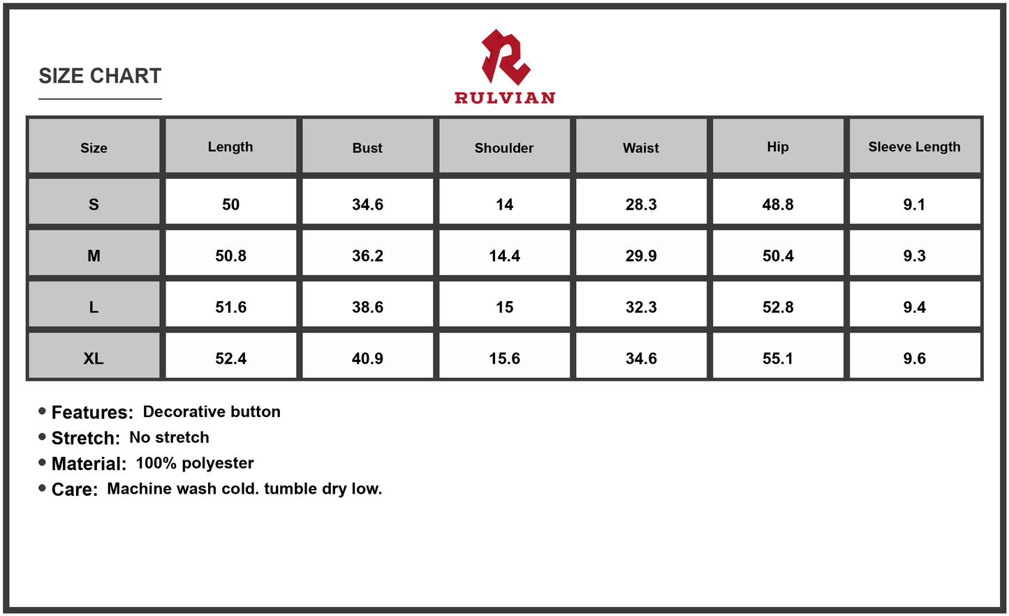 Size Chart - Women's Square Neck Puff Sleeve Midi Dress with Decorative Button Details and One Hundred Percent Polyester Fabric