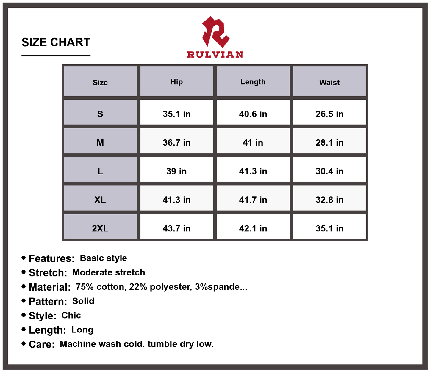 Size Chart - Women's Wide Leg Long Jeans Chic Solid Casual Everyday Pants Premium High Quality Durable Versatile Modern Fit