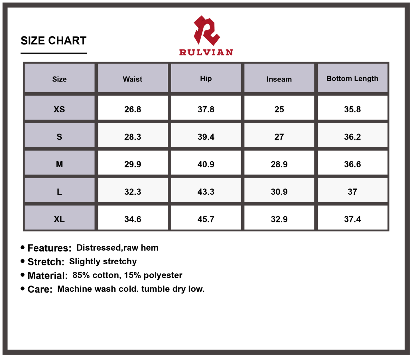 Size Chart - Women's Distressed Straight Leg Jeans with Raw Hem Slightly Stretchy Denim Pants for Casual Everyday Fashion Trendy Look