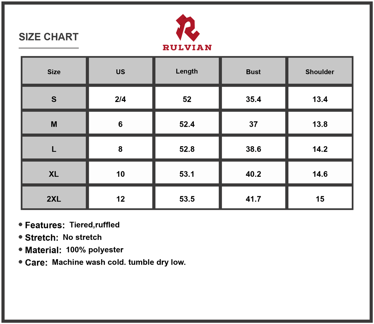 Size Chart - Women's Floral V Neck Cap Sleeve Summer Dress with Flowing Silhouette and Easy Care 100% Polyester for Warm Days