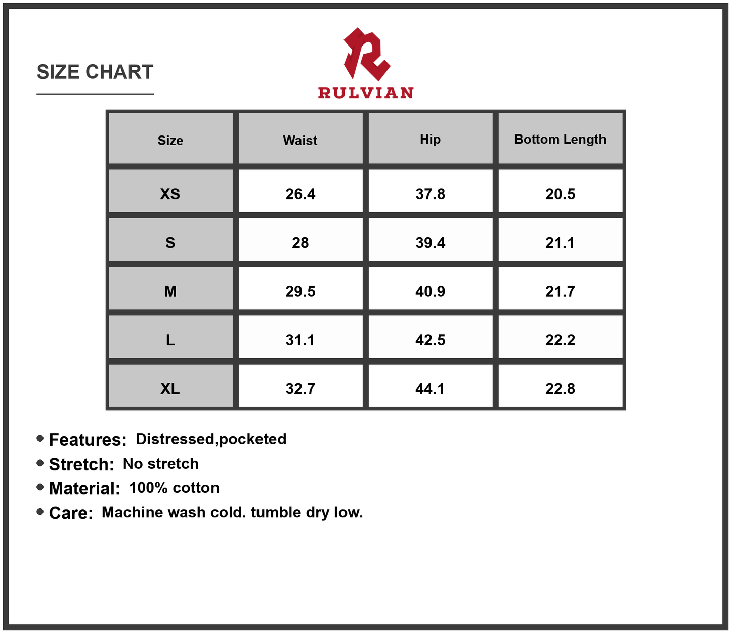Size Chart - Mens Distressed Wide Leg Jeans Casual Relaxed Fit Denim Trousers with Pockets For Everyday Wear 100 Percent Cotton
