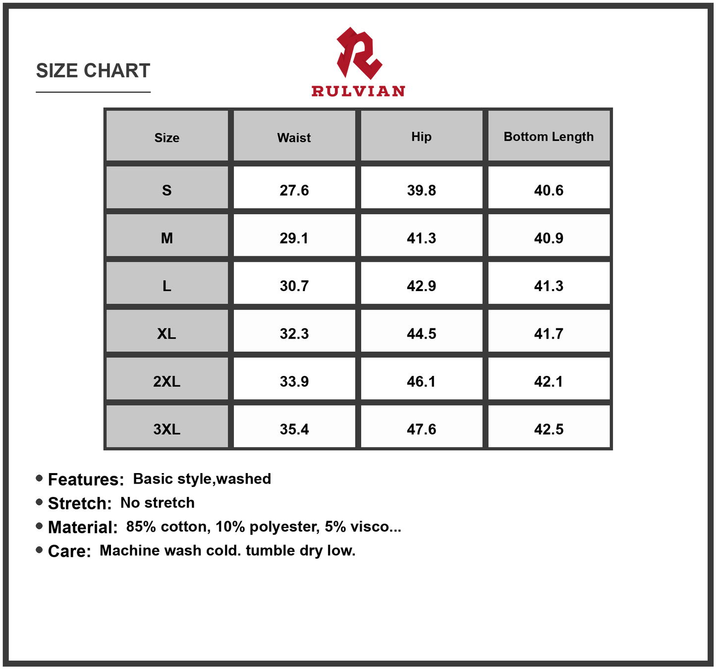 Size Chart - Mens Wide Leg Jeans Vintage Wash Plus Size Denim Pants Durable Everyday Relaxed Fit Casual Classic Trousers for Men