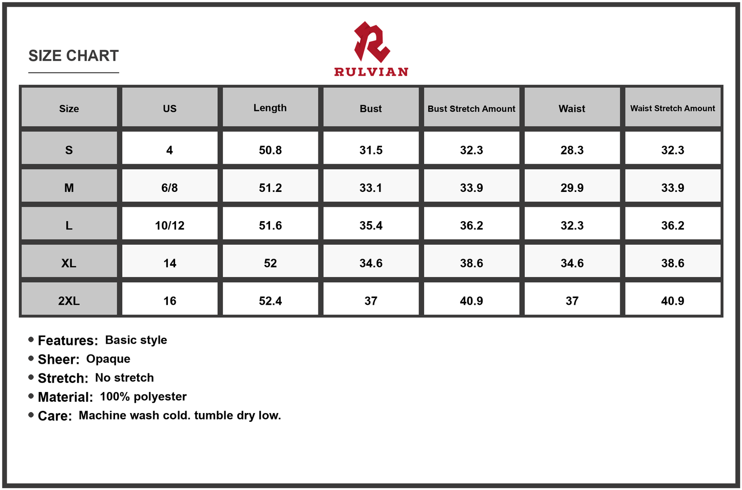 Size Chart - Women's Twisted Printed V Neck Cami Dress 100% Polyester Lightweight Silky Feel Flattering Fit for Summer Chic