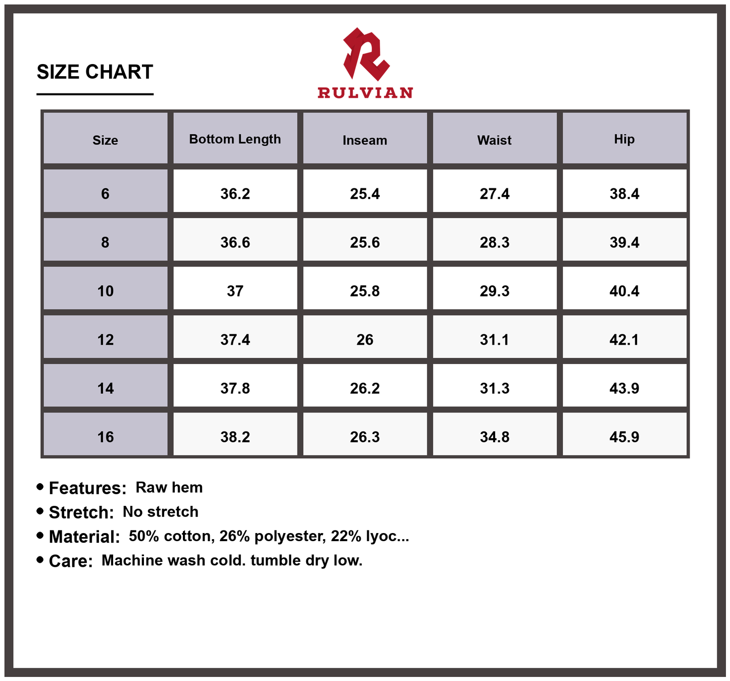 Size Chart - Women's High-Waisted Wide Leg Frayed Hem Jeans Premium Quality Durable Denim Pants for Casual Everyday Fashion Wear