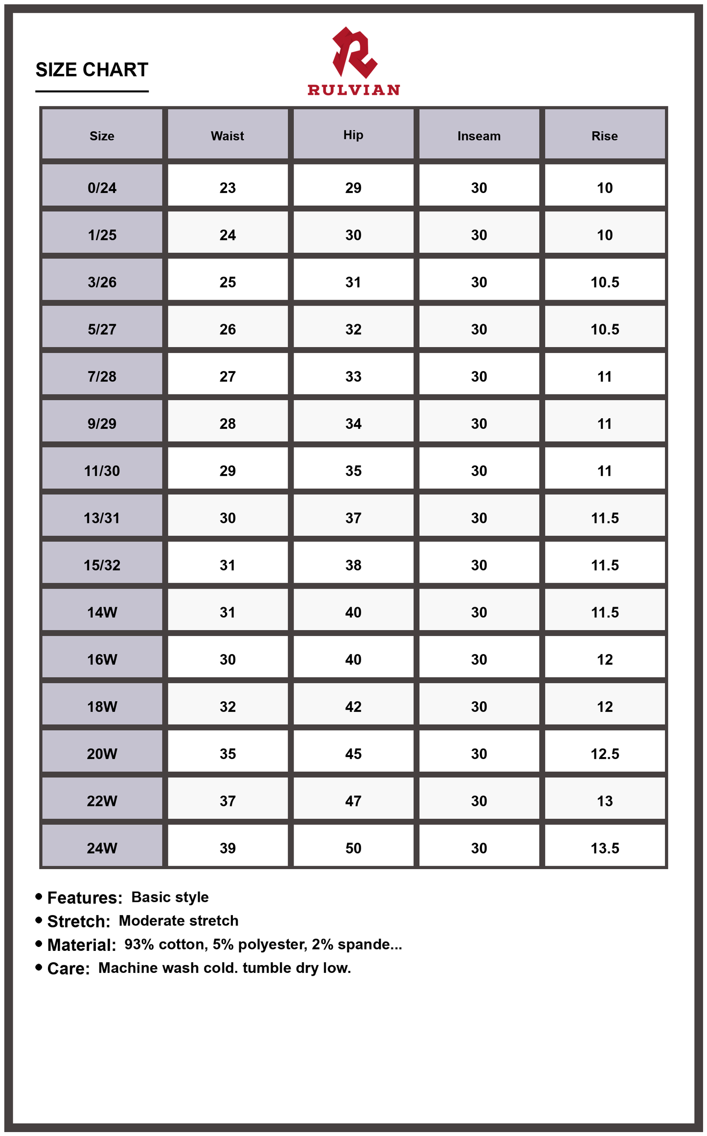 Size Chart - Women's Wide Leg High Waist Jeans with Pockets Trendy Versatile Everyday Wear Relaxed Fit Full Size Durable Quality Apparel