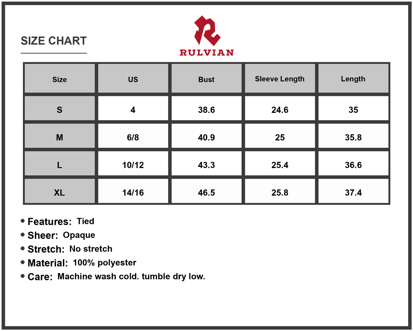 Size Chart - Women's Printed Tie Neck Balloon Sleeve Mini Dress 100% Polyester Fabric for Everyday Wear with Flattering Fit Today