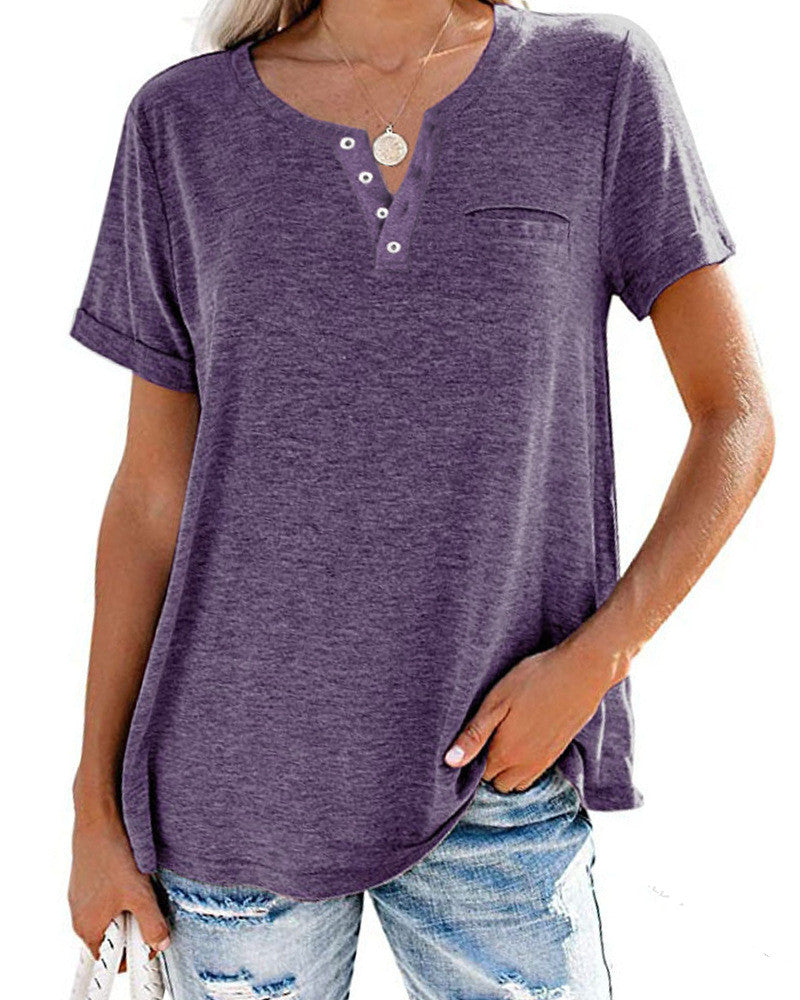 Women's V Neck Short Sleeve Loose Fit Top 100% Polyester For Everyday Comfort Casual Wear