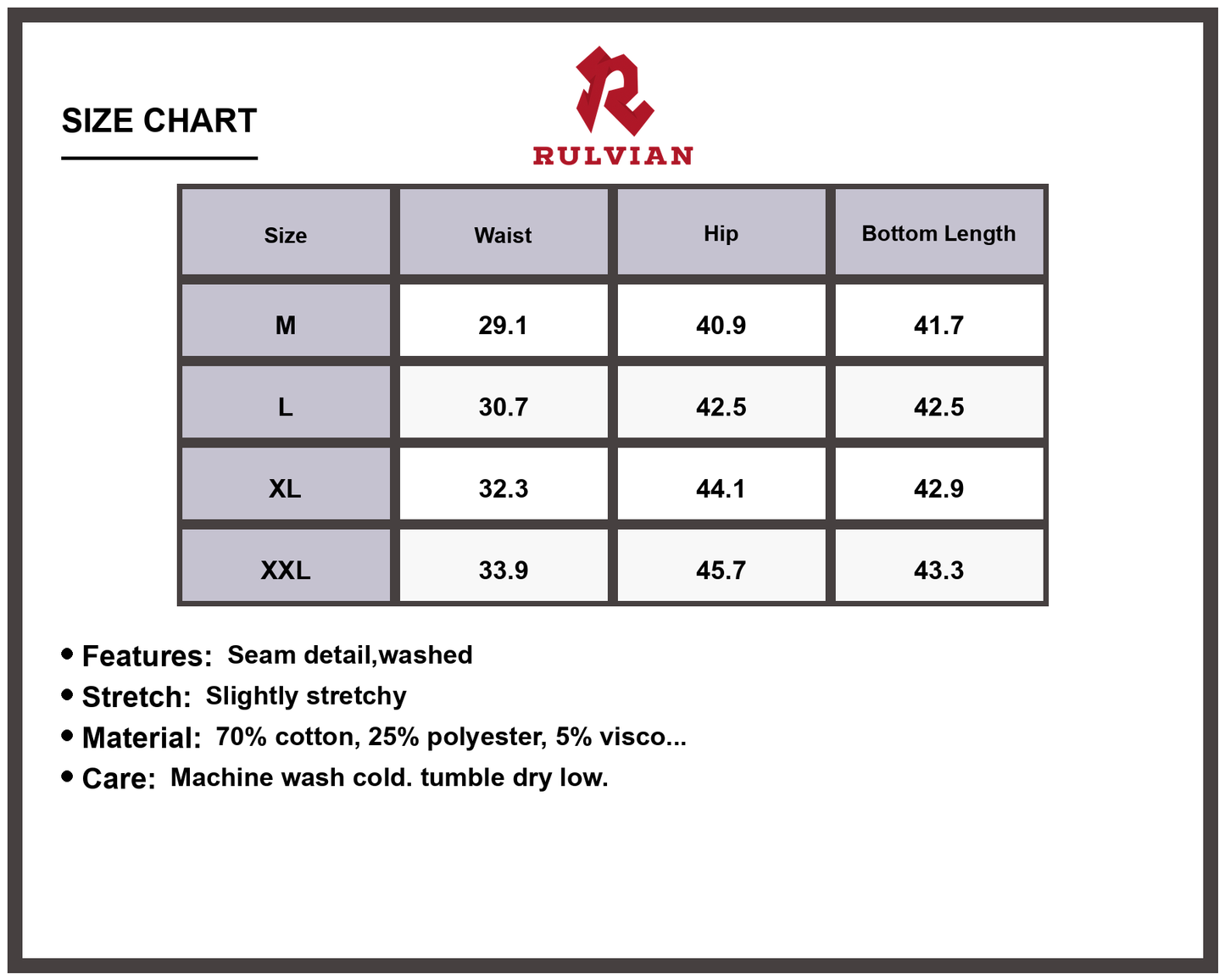Size Chart - Men's Loose Fit Frayed Hem Washed Slightly Stretchy Jeans for Casual Everyday Wear Durable Premium Quality Modern Apparel