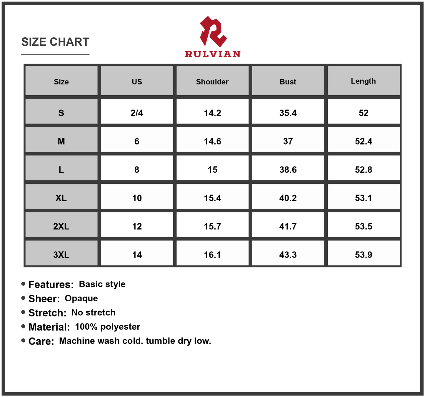 Size Chart - Women's Slit V Neck Sleeveless Midi Dress 100% Polyester Lightweight Elegant Everyday Wear Ideal for Casual Office