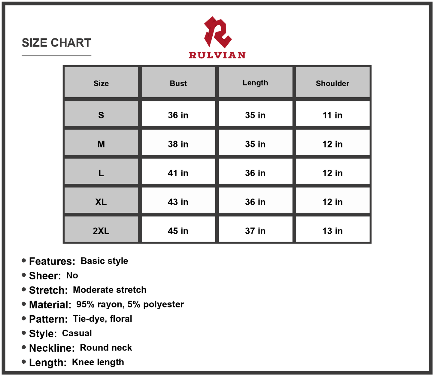 Size Chart - Women's Tie Dye Twisted Round Neck Sleeveless Dress Knee Length Casual Floral 95% rayon 5% polyester Everyday Summer Wear