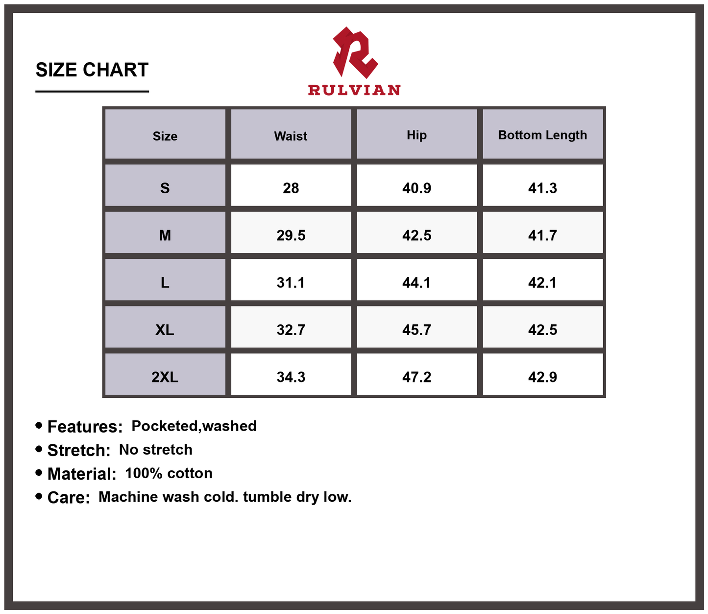 Size Chart - Men's Vintage Newspaper Print Wide Leg Baggy Jeans Loose Fit Pocketed Durable Premium High Quality Streetwear Casual