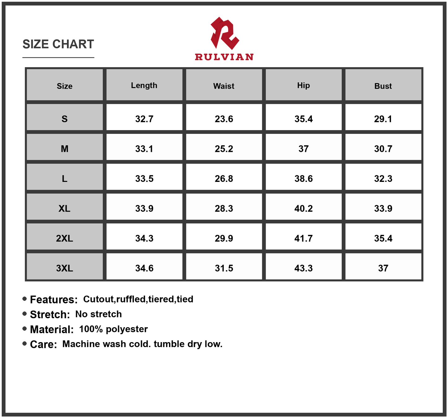 Size Chart - Women's Halter Neck Cutout Cami Dress with Ruffled Tiered Fit in 100% Polyester for Plus Size Versatile Easy Care