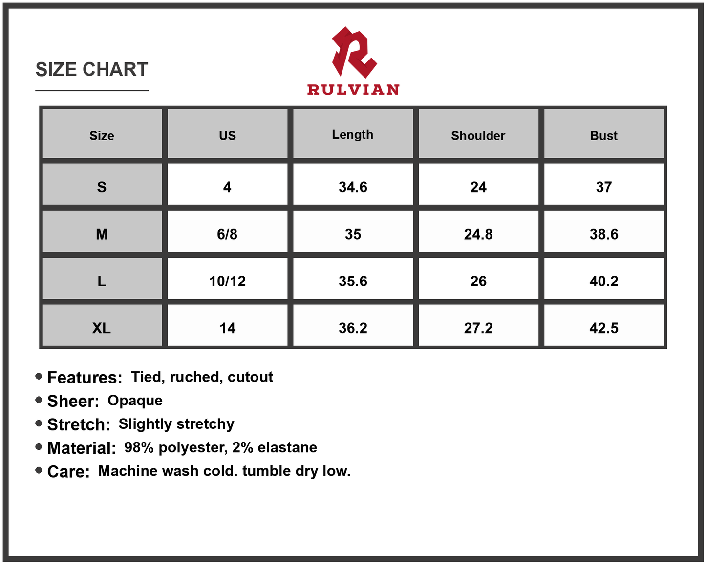 Size Chart - Women's Cutout Surplice Short Sleeve Dress with Ruched Detailing and Opaque Finish for Modern Elegant Everyday