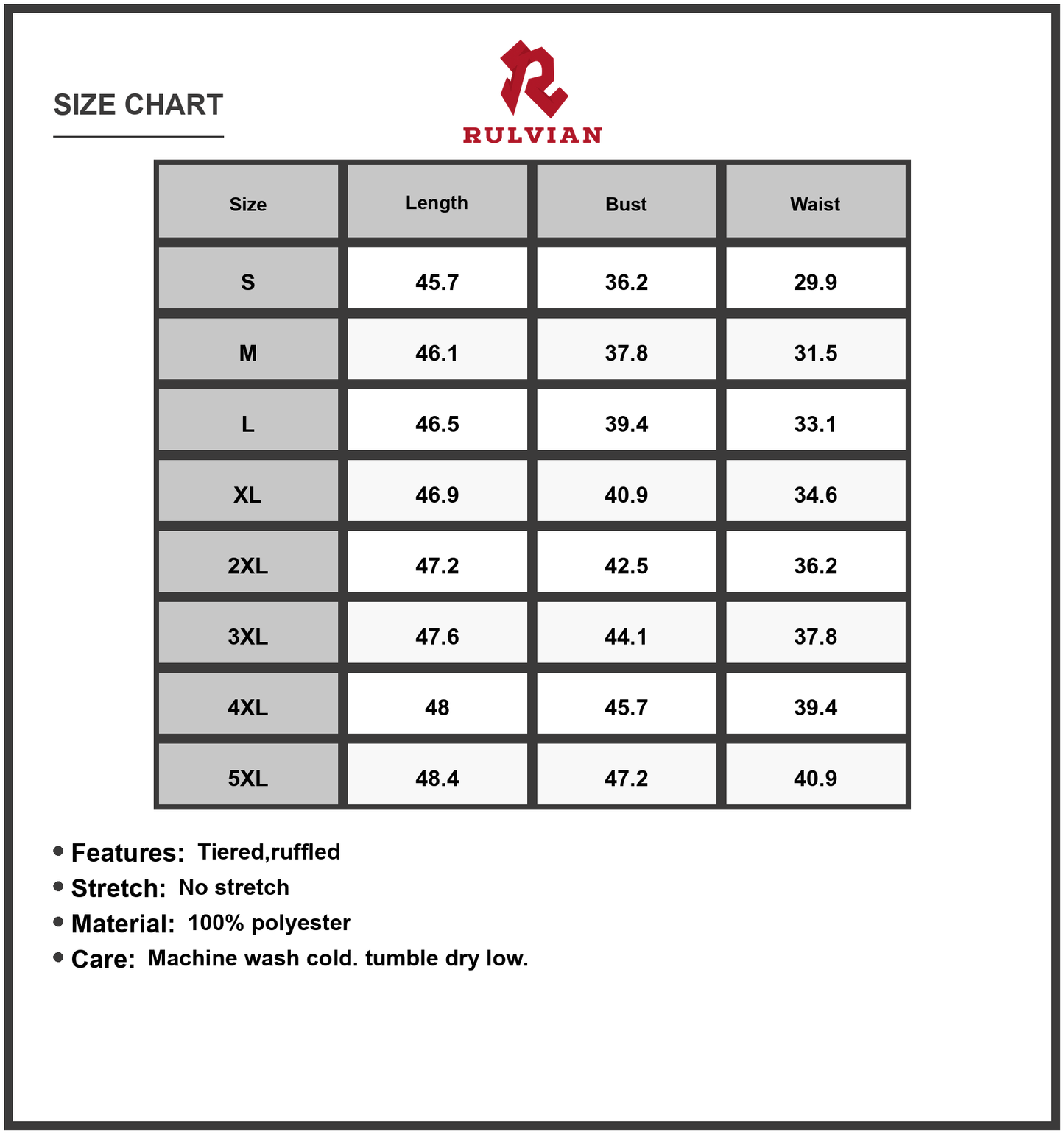 Size Chart - Women's Midi Dress with Ruffled Hem and Cap Sleeves in 100% Polyester for Everyday Comfort and Style Plus Size