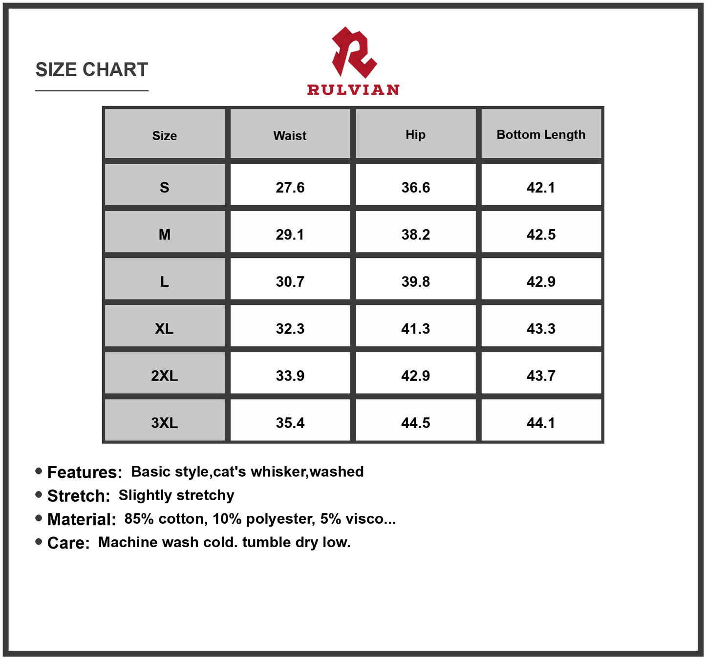 Size Chart - Mens Bootcut Denim Jeans Vintage Wash Slightly Stretchy Durable Everyday Classic Fit for Casual Wear Plus Size