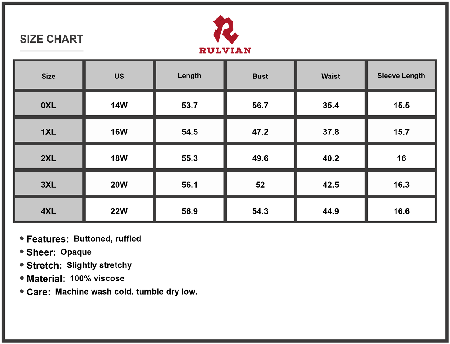 Size Chart - Women's Plus Size Ruffled Hem Square Neck Short Sleeve Dress in 100% viscose for a graceful flow and comfort all day