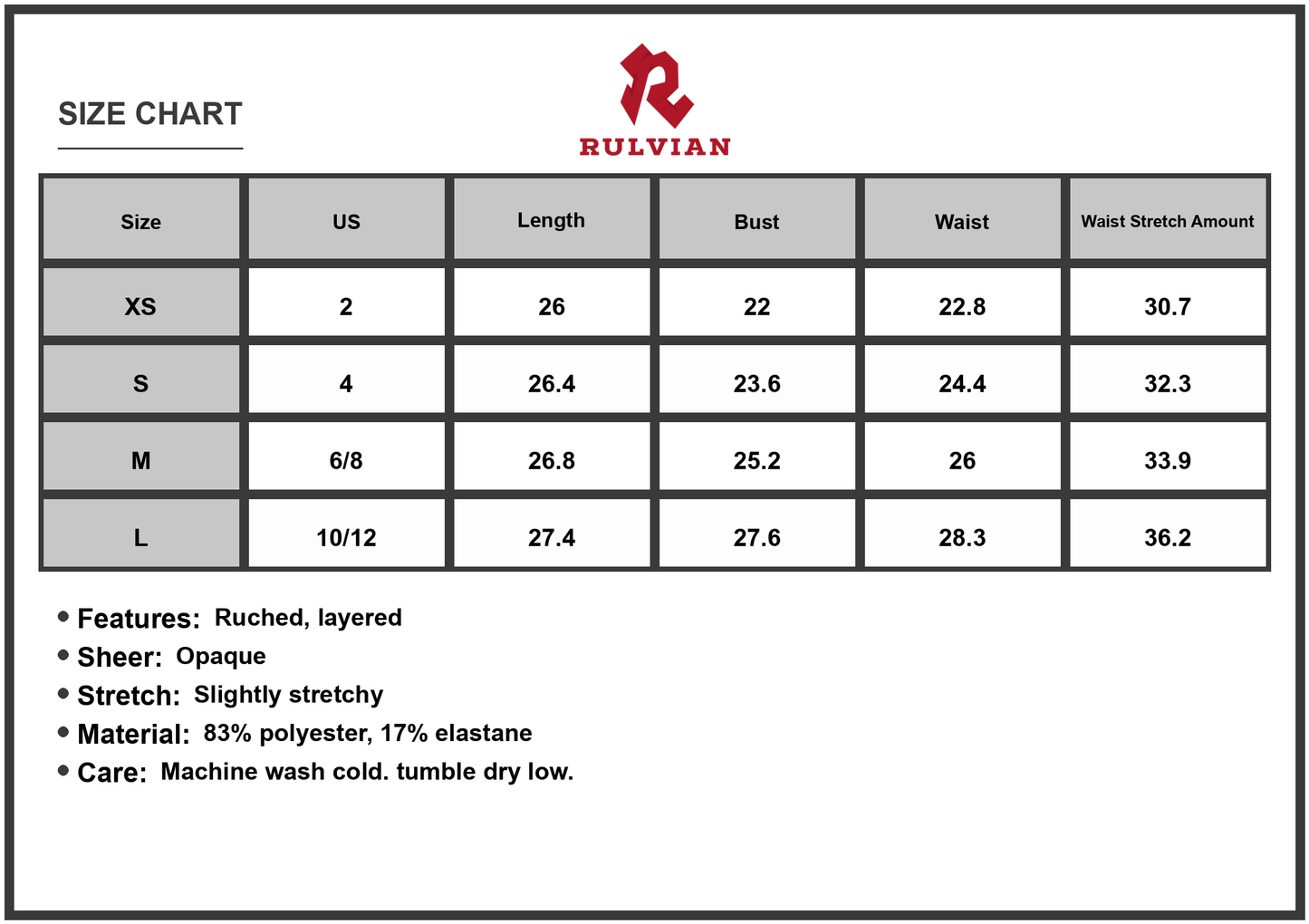 Size Chart - Men's Ruched Layered Tube Mini Dress with Sheer Overlay and Opaque Stretch Fabric 83% Polyester 17% Elastane Occasions