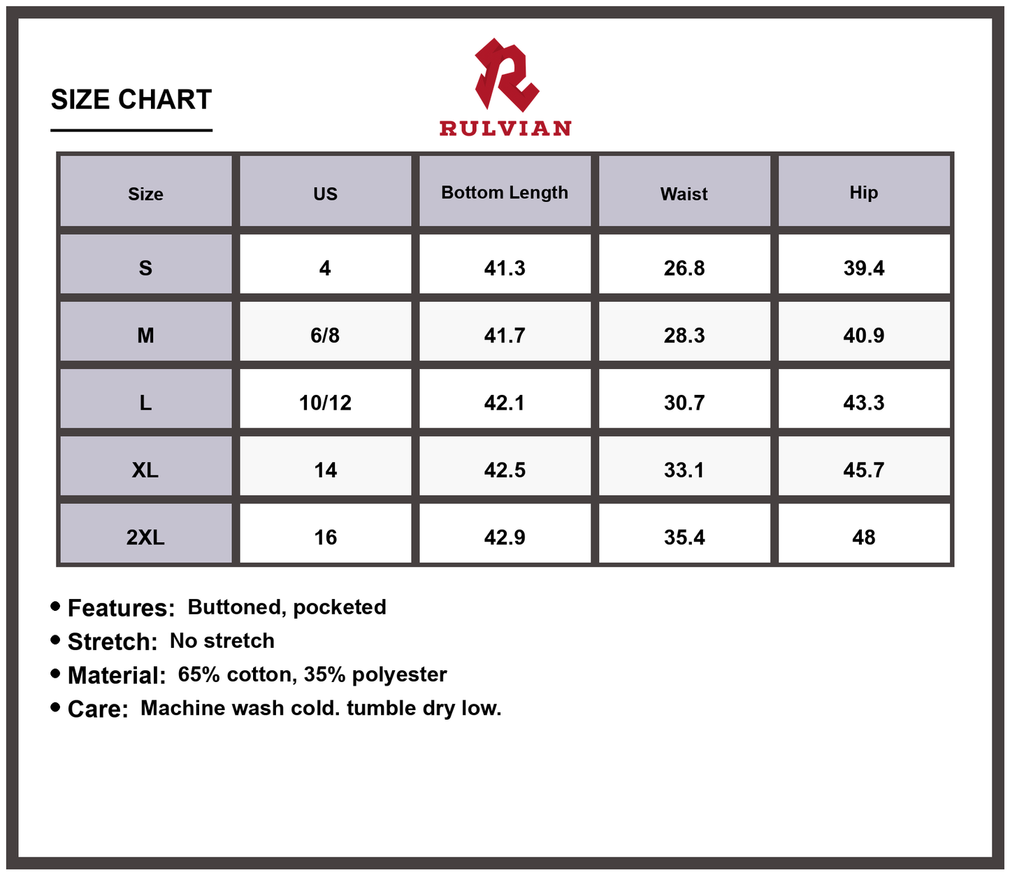 Size Chart - Women's Wide Leg Jeans Buttoned Pocketed Non Stretch Denim Casual Everyday Fashion Durable Versatile Premium High Quality