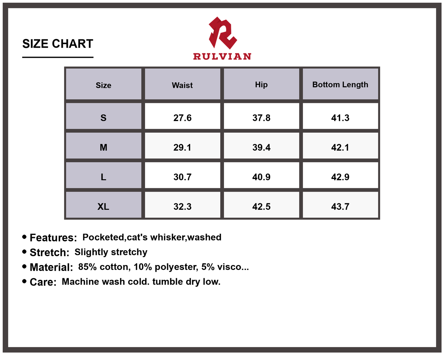 Size Chart - Men's Vintage Wide Leg Jeans with Pockets Premium Washed Distressed Denim Casual Relaxed Fit Versatile Everyday Trousers