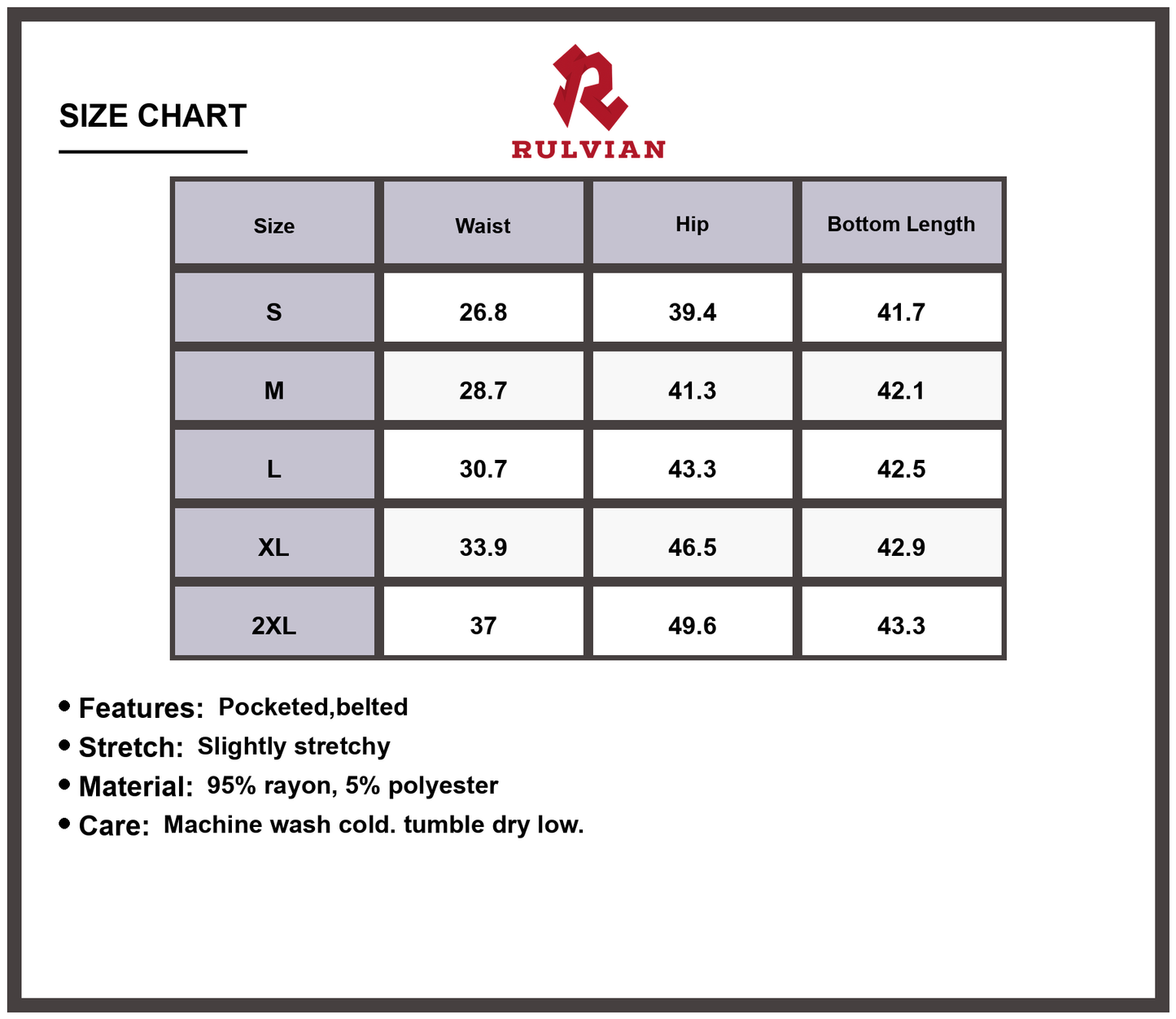 Size Chart - Women's High-Waisted Cargo Jeans Multi-Pocket Belted Slightly Stretchy Durable Versatile Everyday Outdoor Pants