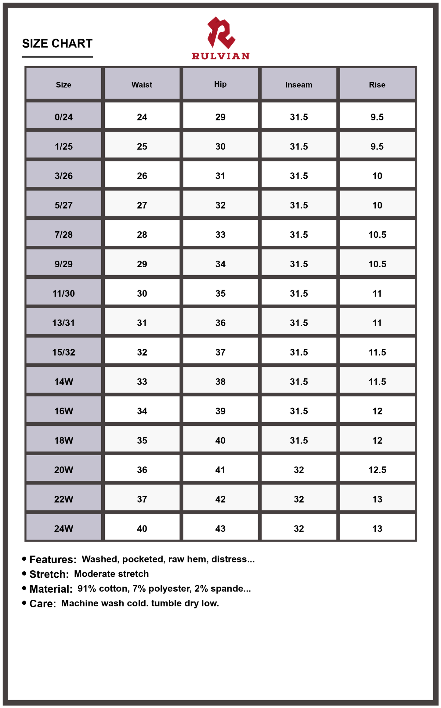 Size Chart - Women's Premium Medium Rise Distressed Flare Jeans Tummy Control Raw Hem Trendy Pocket Design Flattering Fit Versatile