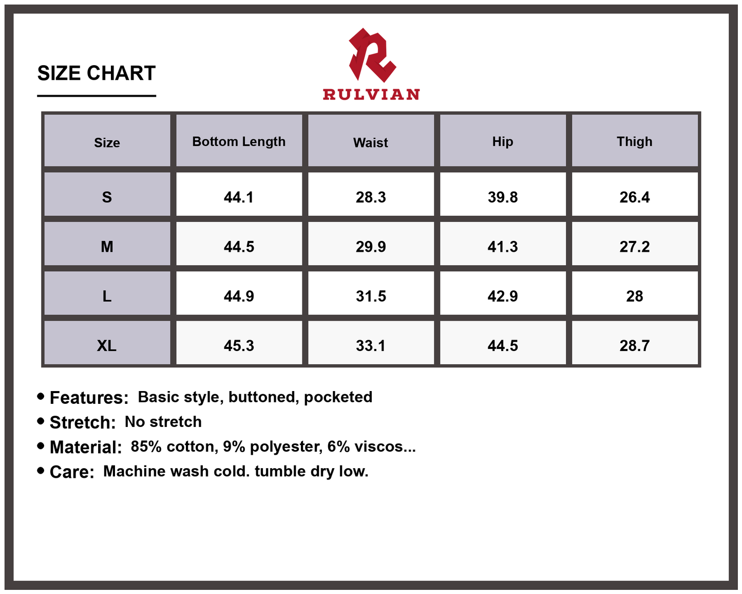 Size Chart - Men's Wide Leg Jeans Durable Loose Fit Denim Pants with Pockets Button Closure for Casual Everyday Wear Versatile Streetwear