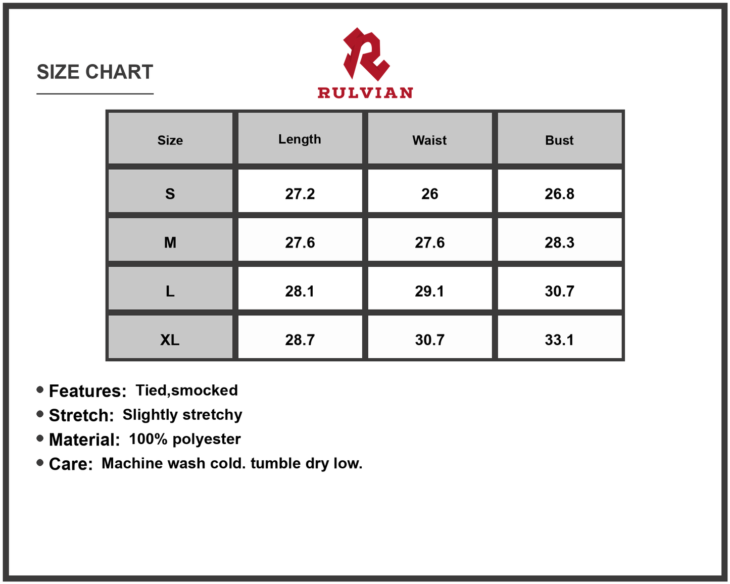 Size Chart - Women's Smocked Heart Print Tube Dress with Stretch 90% Polyester Fabric for Easy Care and Comfortable Fit Everyday