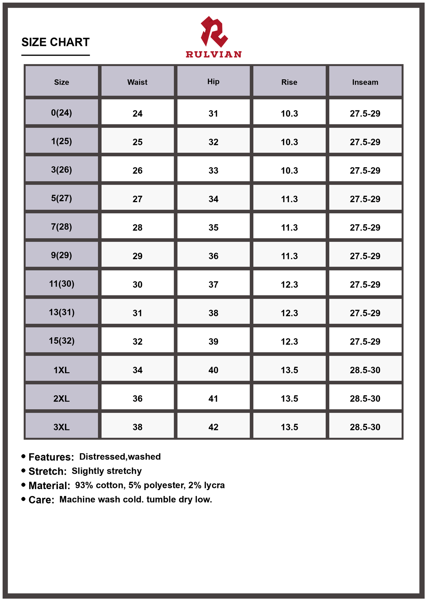 Size Chart - Women's Mid Rise Boyfriend Jeans Star Shadow Print Cuffed Hem Distressed Washed Premium Denim Full Size Plus Size Casual Everyday Wear