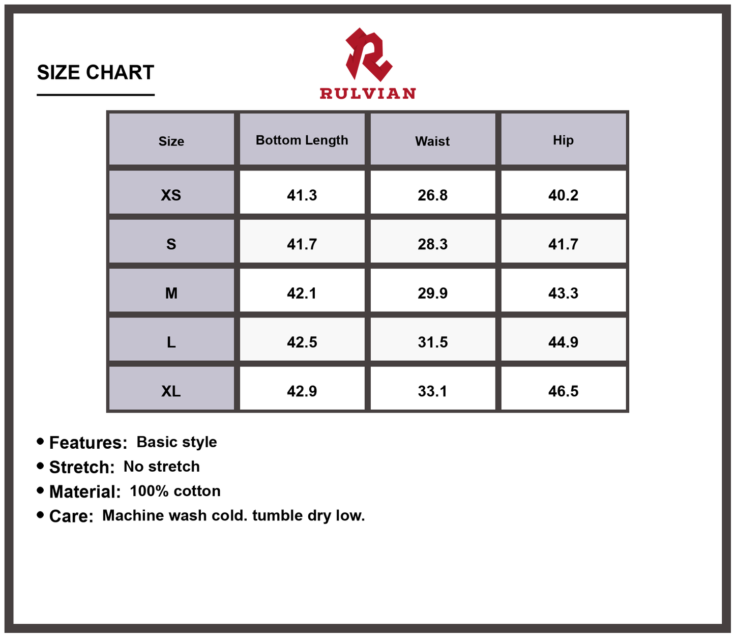 Size Chart - Men's Mid Rise Wide Leg Jeans Premium Quality Durable Cotton Everyday Casual Versatile Classic Fit Trousers