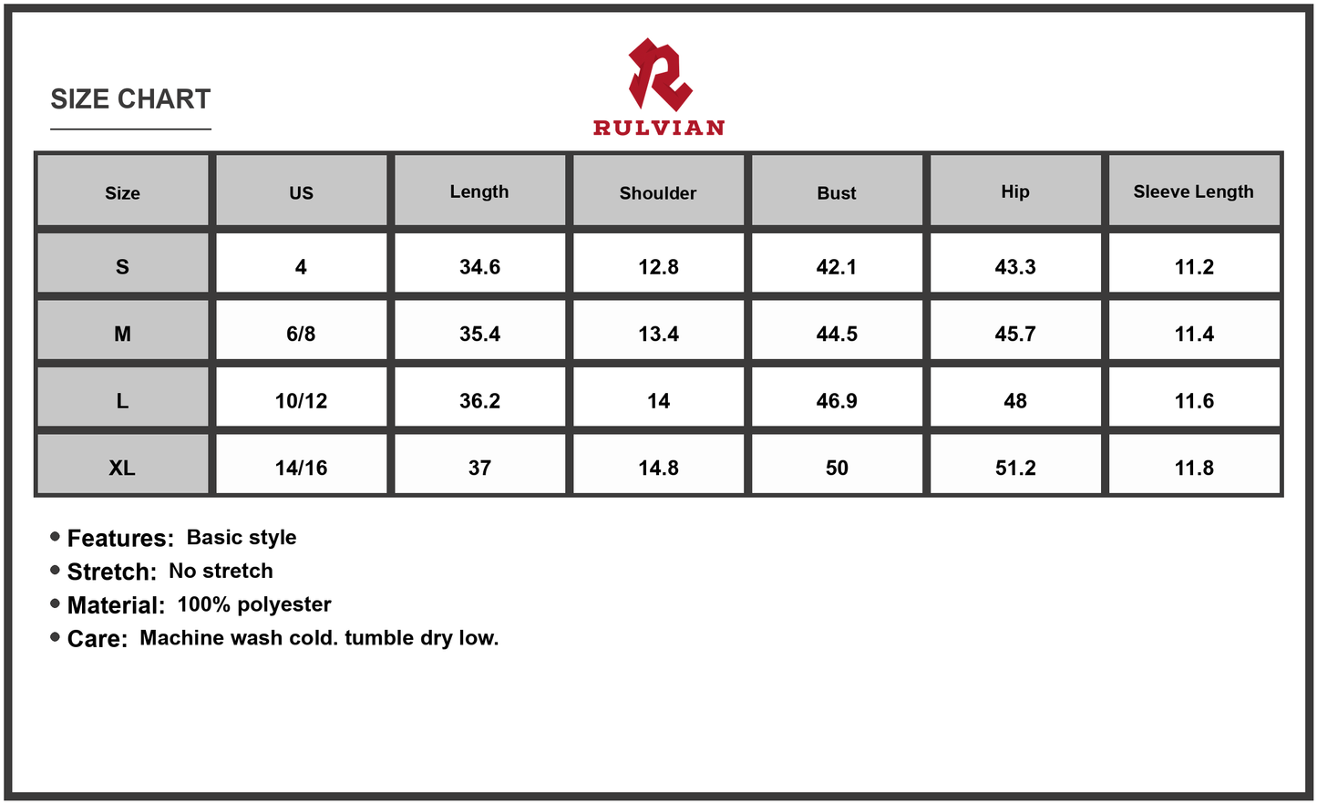 Size Chart - Women's Printed Tie Neck Short Sleeve Mini Dress 100% Polyester Lightweight Everyday Casual Party Wear All Season