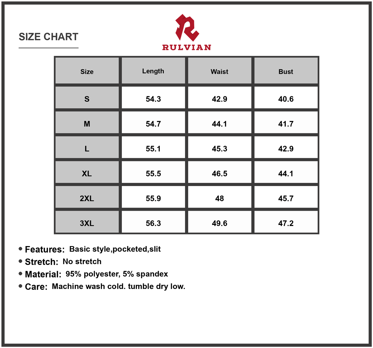 Size Chart - Women's Plus Size Round Neck Sleeveless Slit Maxi Dress with Pockets 95% polyester and 5% spandex Soft Breathable