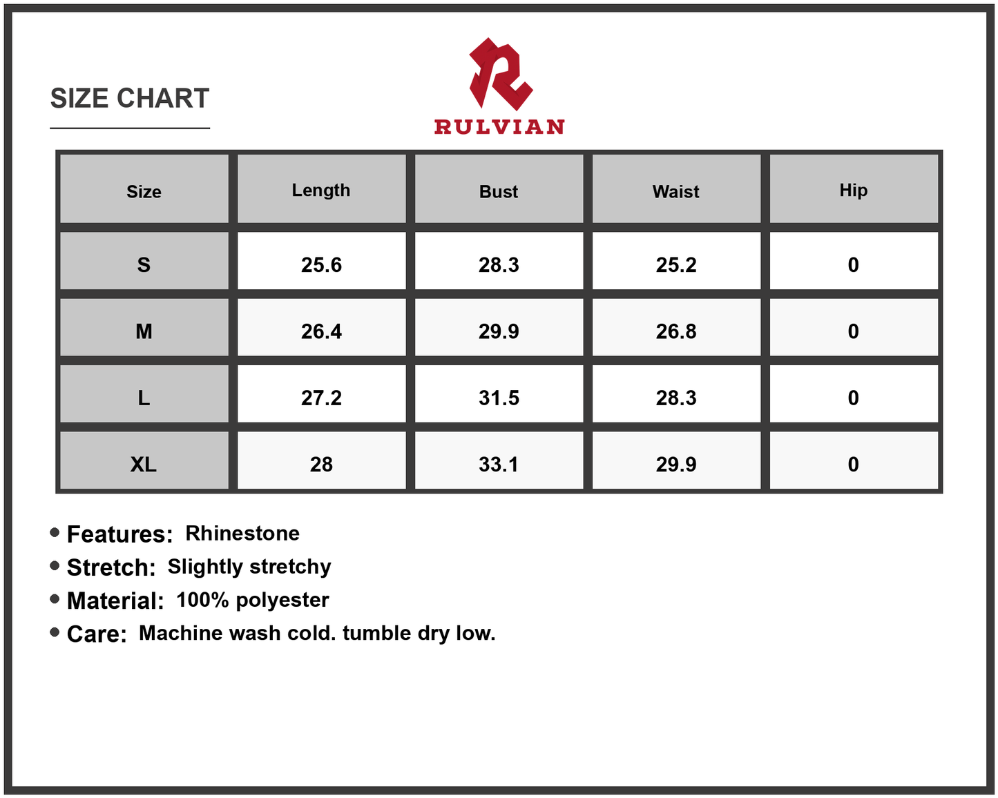 Size Chart - Women's Rhinestone Decor Mini Cami Dress with Stretch Bodice Sparkle Look Fabric 100% Polyester for Party Wearable Gear