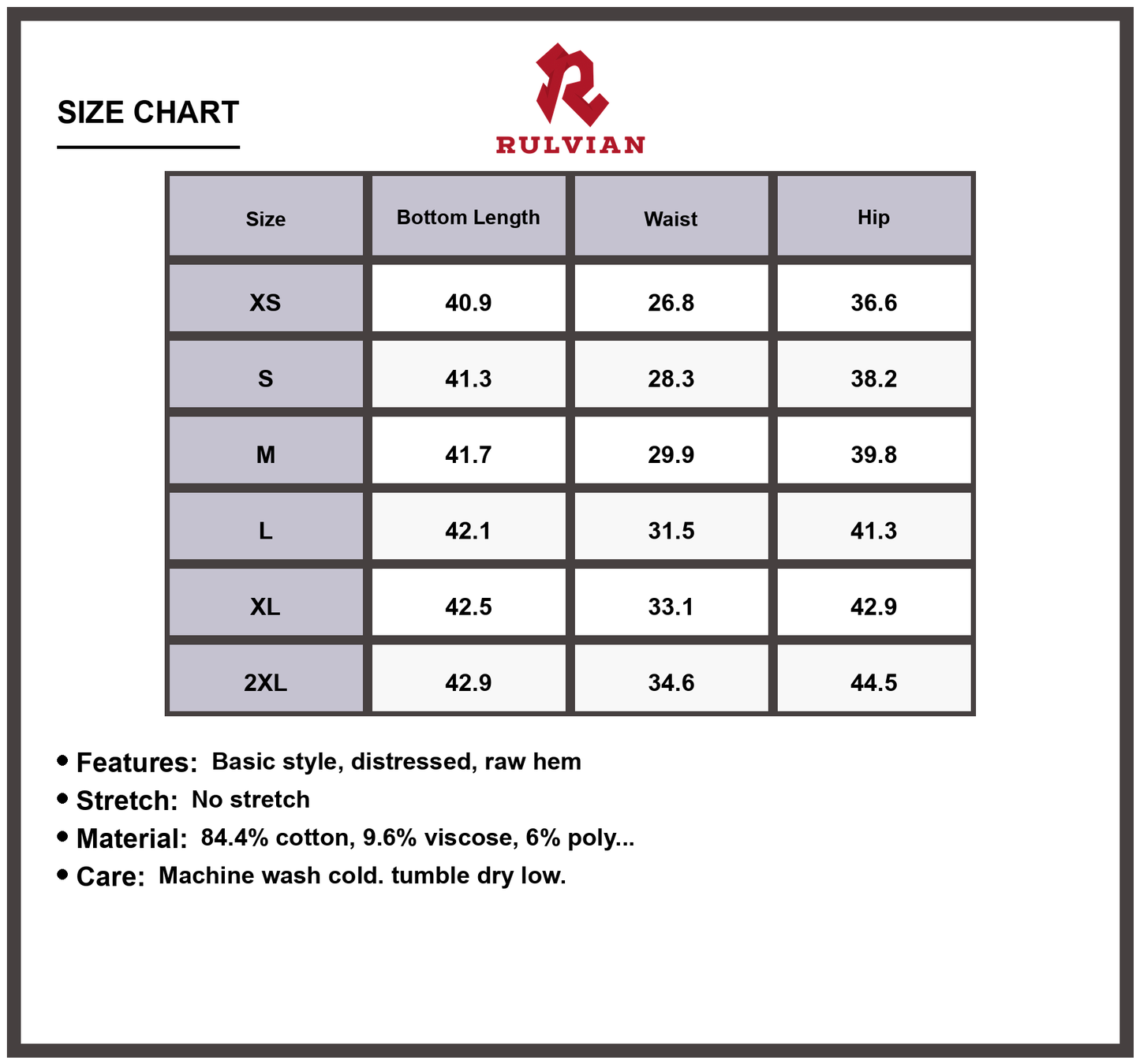 Size Chart - Men's Distressed Camouflage Jeans with Raw Hem Design Durable Premium Quality Denim Pants for Casual Everyday Wear
