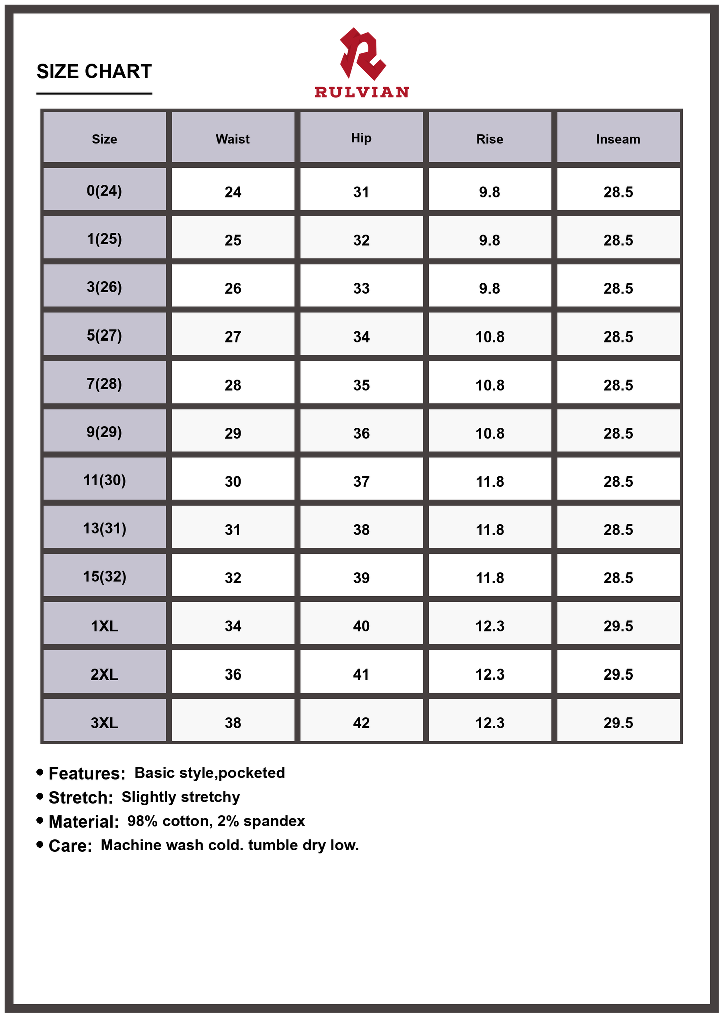 Size Chart - Women's Tummy Control Mid Rise Straight Leg Ankle Jeans Flattering Silhouette Everyday Denim Full Size Plus Size Versatile Premium Quality