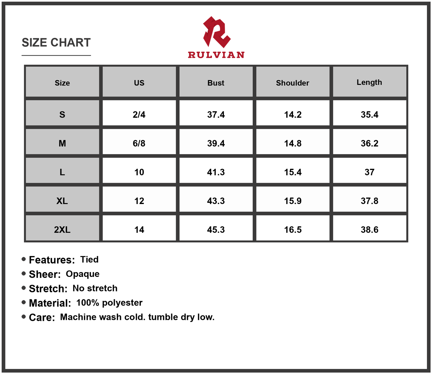 Size Chart - Women's Tied Polka Dot V Neck Dress with Sheer Overlay and Bow Detail Fabric Polyester 100% Machine Washable Dress