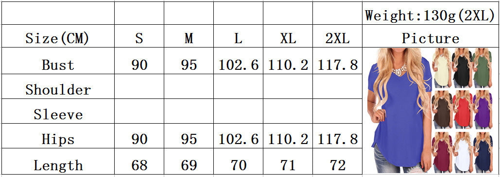 Size Chart - Spring And Summer Cross-border V-neck Short-sleeved Dovetail Loose T-shirt