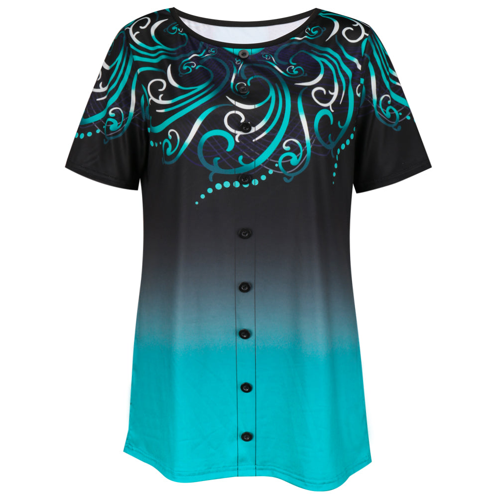 Men's Round Neck Short Sleeve Button Loose Shirt Featuring 50% Polyester Fabric For Everyday Casual Comfort