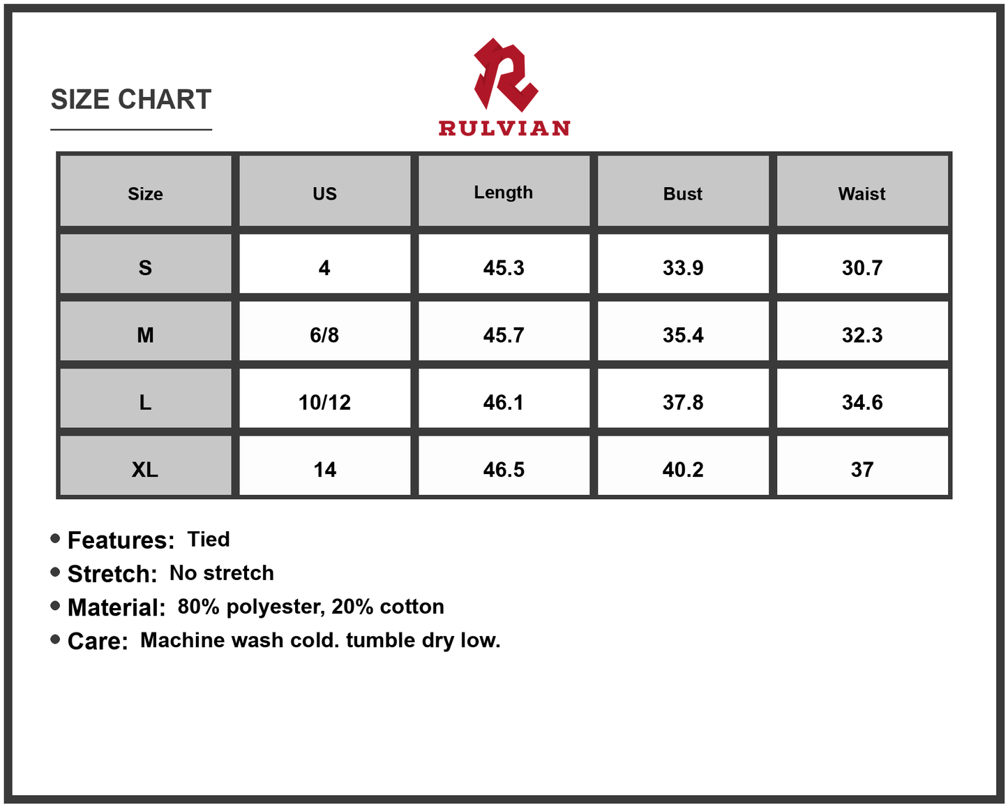 Size Chart - Gender: Women's