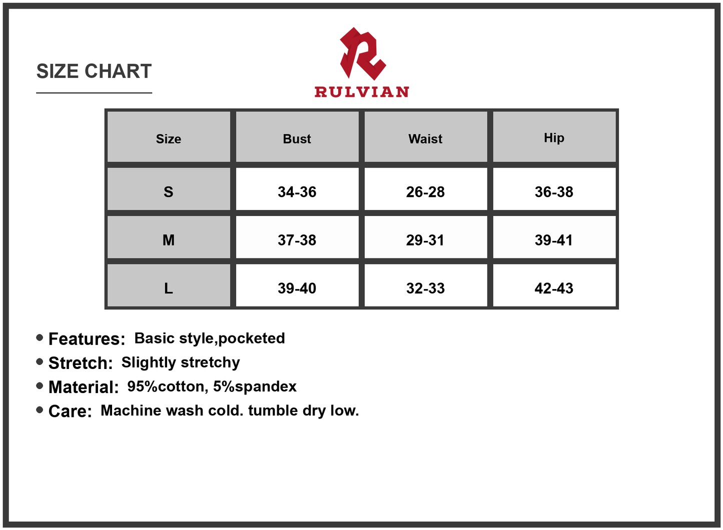 Size Chart - Women's Cami Mini Dress with Built in Romper Liner Summer Dress with Pockets and Stretch 95% Cotton 5% Spandex