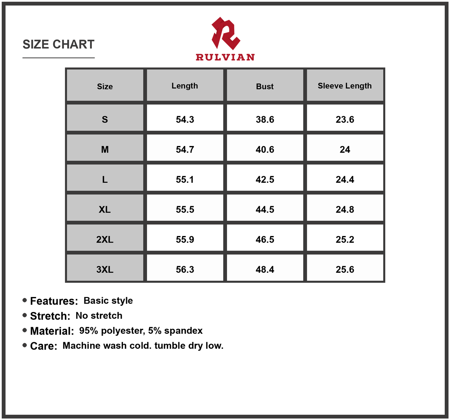 Size Chart - Women's Full Size V Neck Long Sleeve Midi Dress 95% Polyester 5% Spandex Not Lined Classic Everyday Easy Care Wear
