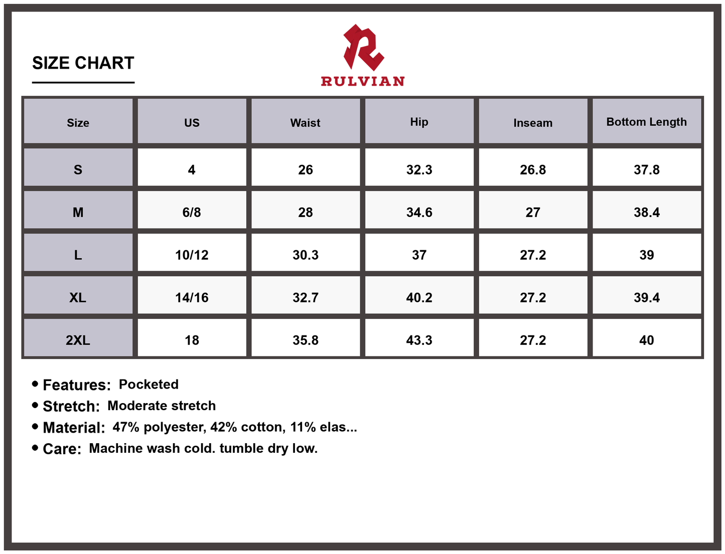 Size Chart - Women's High Waist Skinny Jeans with Pockets Moderate Stretch Denim Pants for Casual Everyday Wear Durable Premium Quality