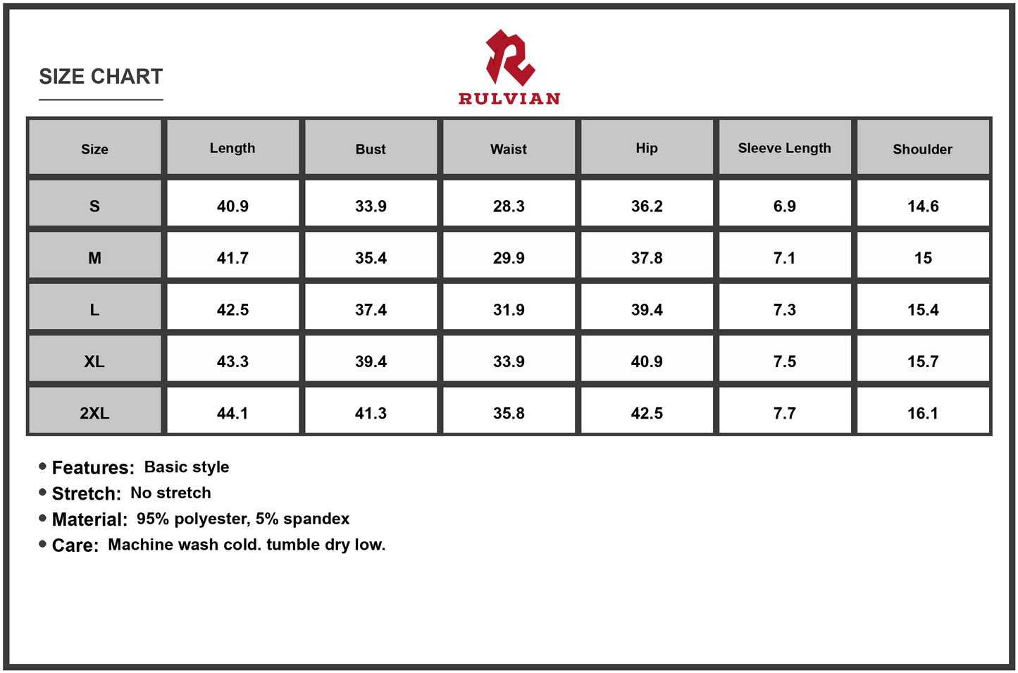 Size Chart - Women's Short Sleeve Midi Wrap Dress with Belt Detail 95% Polyester 5% Spandex Fabric for Everyday Elegant Comfort