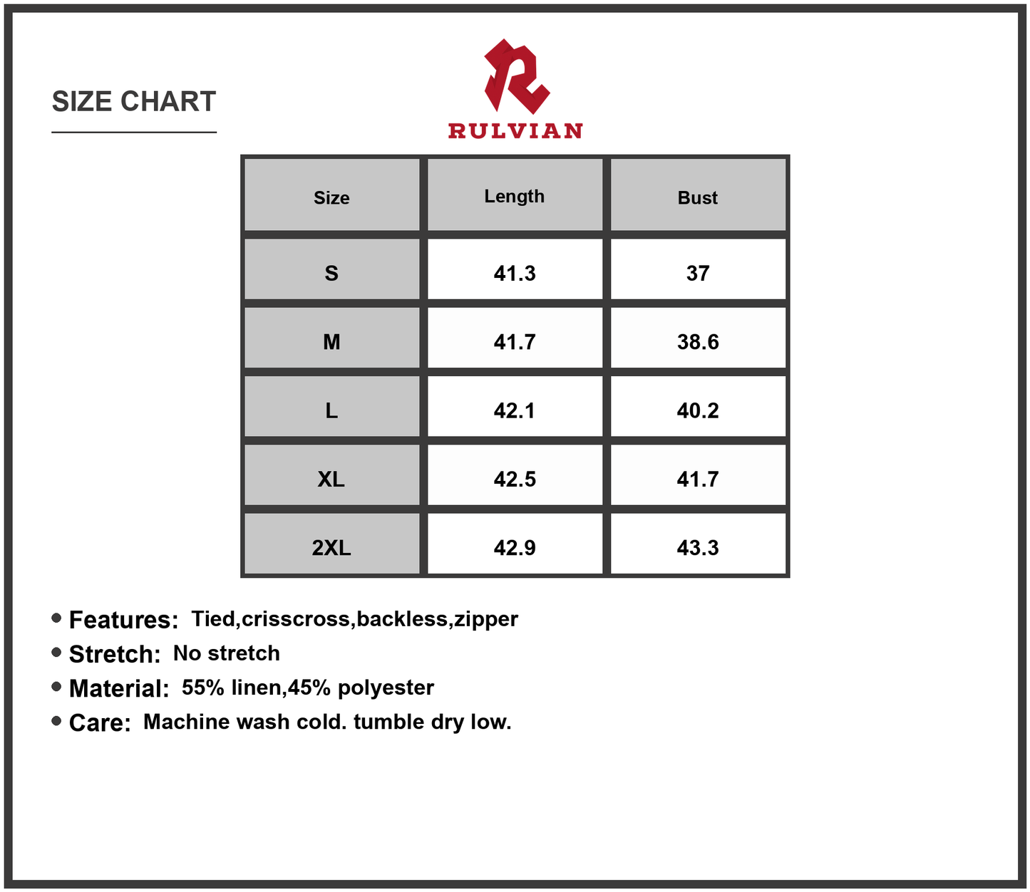 Size Chart - Women's Printed Square Neck Summer Midi Dress with Tied Crisscross Back 55% linen 45% polyester for warm weather events