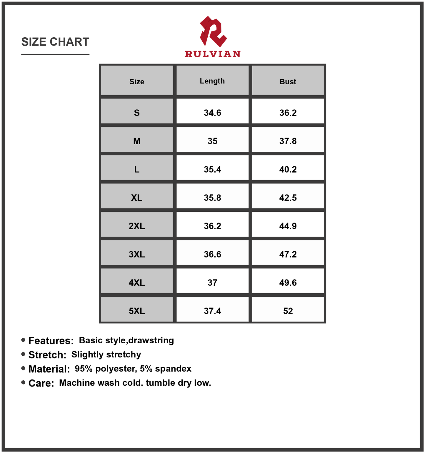 Size Chart - Women's Casual Sleeveless Hooded Drawstring Mini Dress Plus Size 95% Polyester 5% Spandex for Everyday Lightweight Wear